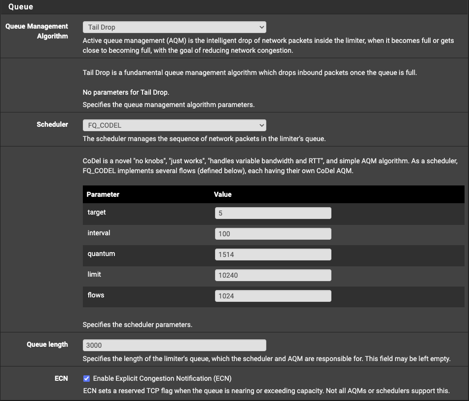 Setting the limiter scheduler to CoDel