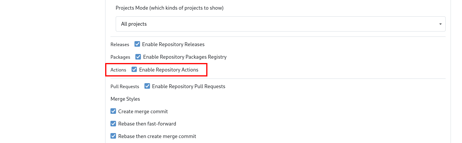 Enabling repository actions