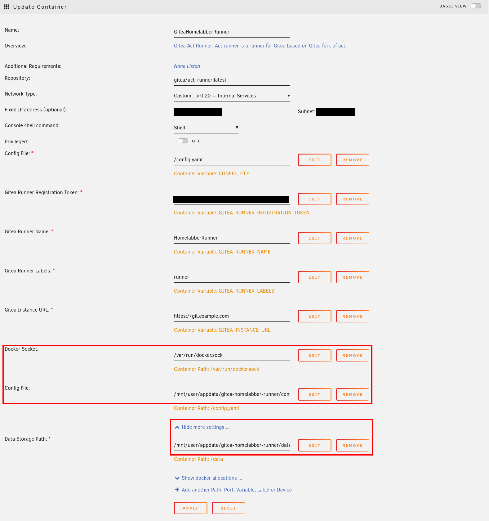 Setting up the Gitea Runner container in Unraid