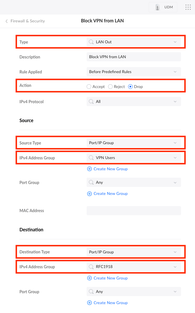 Create Block VPN from LAN rule