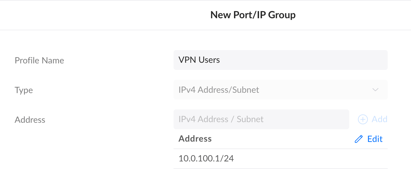 Create VPN Group settings