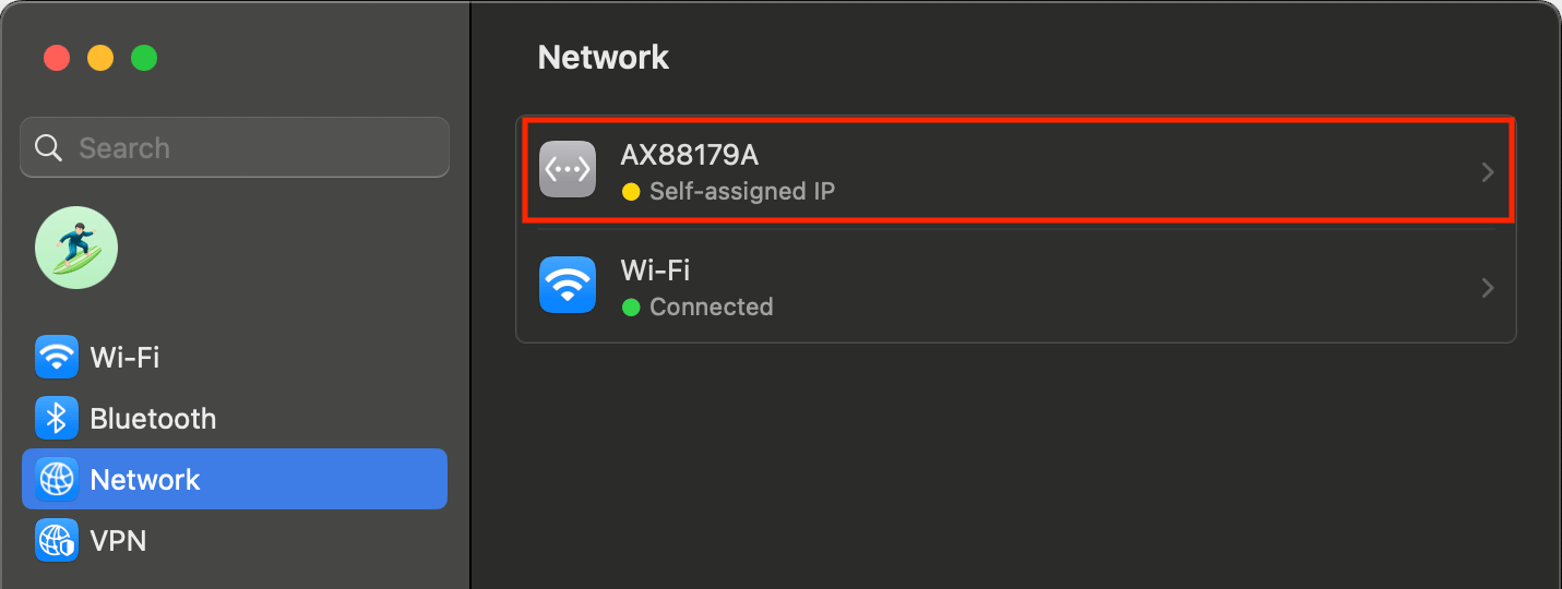 macOS network settings