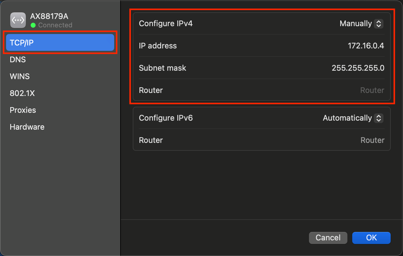 macOS network static settings