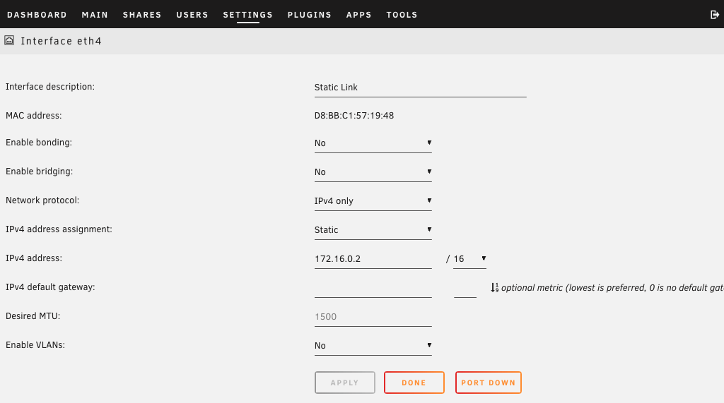 Unraid static network settings