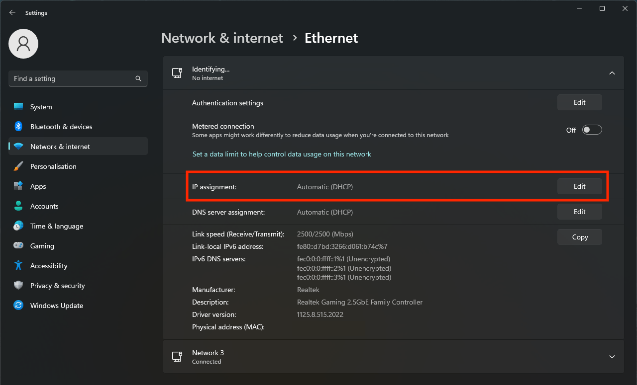 Windows network settings