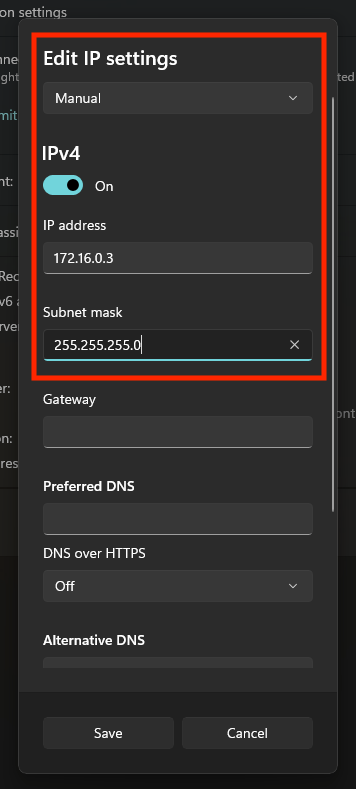 Windows network settings